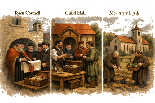 Town Council, Guild Hall, and Monastery Lands